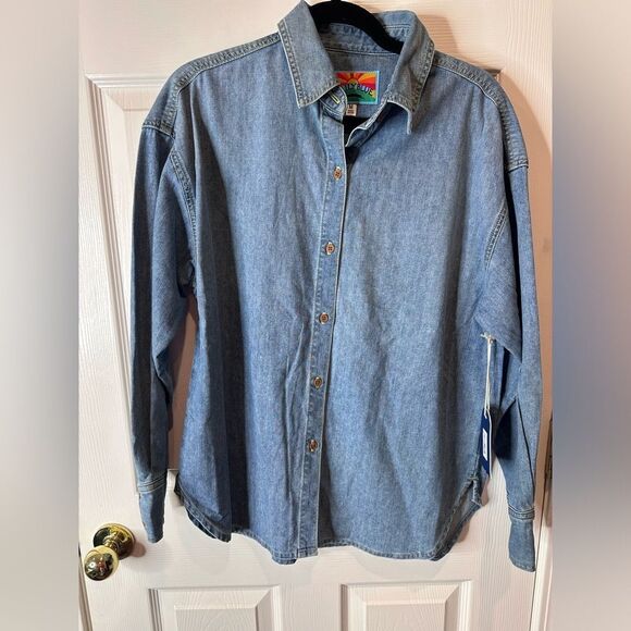 NEW Medium Daily Blue AG Goldschmidt Designer Blue Jean Denim Long Sleeve Button - Picture 1 of 7